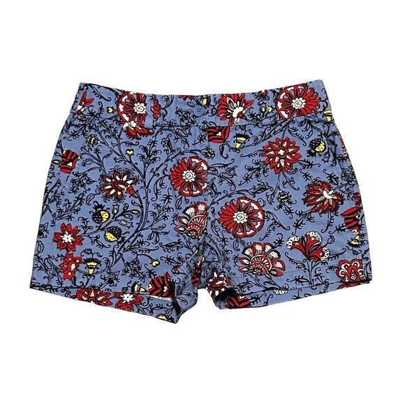 Loft Floral Chino 4 Inch Women’s Shorts Size 4 Blue Mid Rise Waist Pockets - Picture 1 of 4